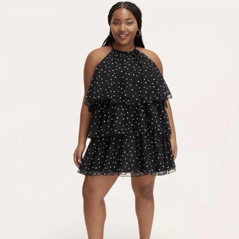 Size SMALL Kate Spade New York Black Mini Polka Dot Tiered Mini Dress